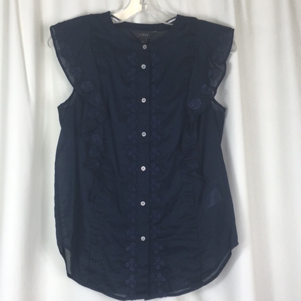 J.Crew, Embroidered, flutter sleeve, top, size 0.